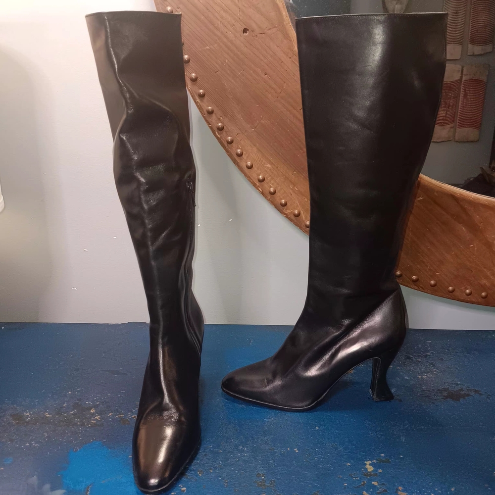 Anne Klein Black Over-the-Knee Pointed-Toe Heeled Boots
